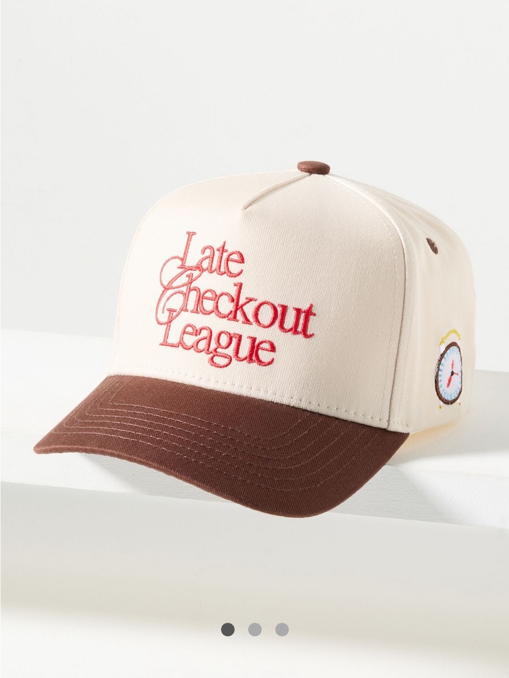 Anthropologie Late Checkout League Embroidered Baseball Cap - Cream & Brown